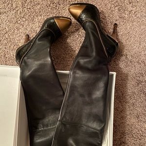 Versace Leather Thigh High Black Boot 6
